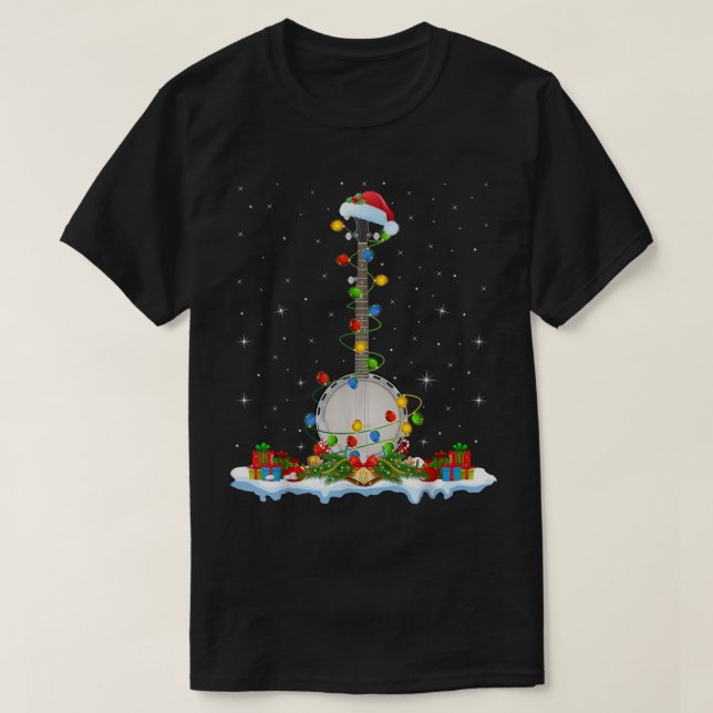 T-shirt Banjo Musique Lover Xmas Éclairage Santa Hat Banjo (Design devant)