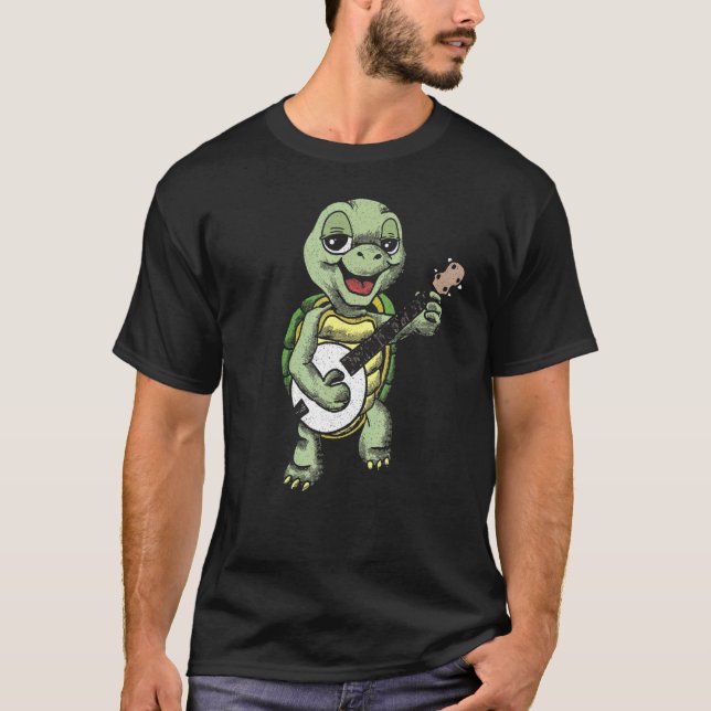 T-shirt Banjo Picking Turtle Cute Terrapin Music Graphique (Devant)