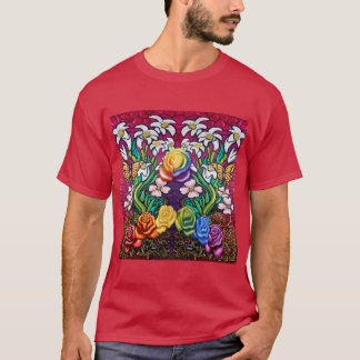 T-shirt Bannière de Pâques avec Roses arc-en-ciel