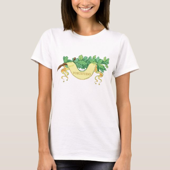 T-shirt Bannière et branche des feuilles de chêne vert (Devant)