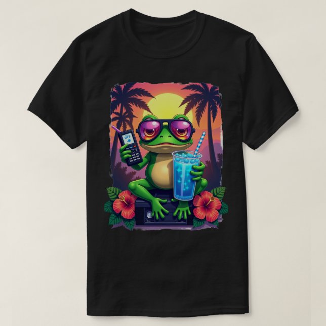 T-shirt Bannière Web Rétro Grumpy Frog Y2K Aesthetic Tropi (Design devant)