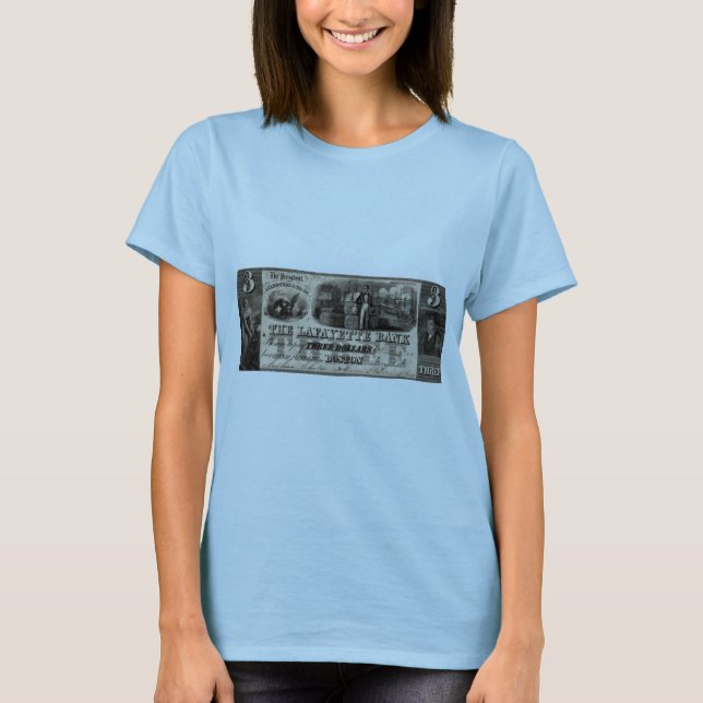 T-shirt Banque 1837 de Lafayette note des trois dollars (Devant)