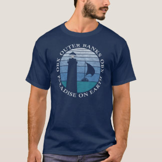 T-shirt Banques extérieures OBX Phare bleu ciel blanc Vint