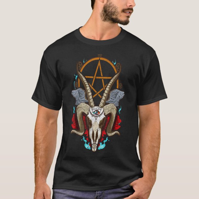 T-shirt Baphomet Chèvre Satanique Tête de bélier Lucifer O (Devant)