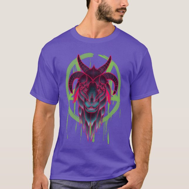 T-shirt Baphomet néon drôle (Devant)
