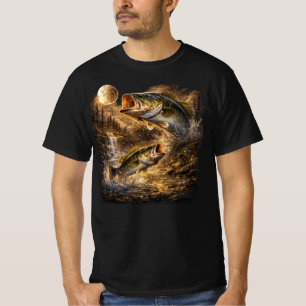 T-shirt Bar basse hurle à la lune pêcheur de poisson vinta