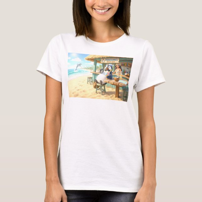 T-shirt Bar de la plage du pingouin (Devant)