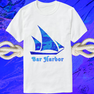 T-shirt Bar Harbour Maine Blue Watercolor Voilier