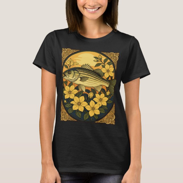 T-shirt Bar rayé Rockfish et fleurs de jasmin jaune (Devant)