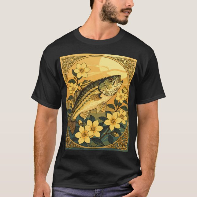 T-shirt Bar rayé Rockfish et fleurs de jasmin jaune (Devant)