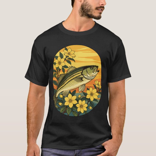 T-shirt Bar rayé Rockfish et fleurs de jasmin jaune (Devant)