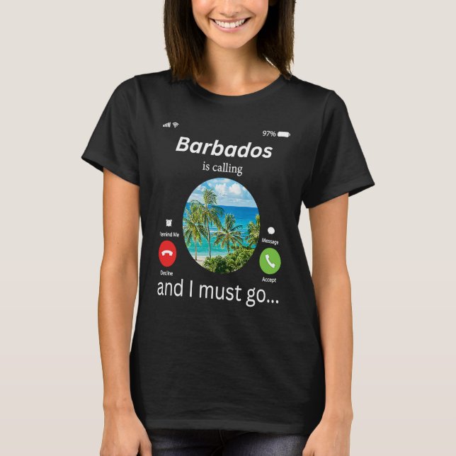T-shirt Barbados Is Calling and I Must Go Barbados Flag (Devant)