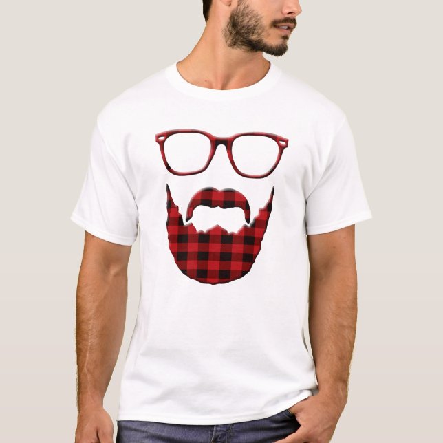 T-shirt Barbe et verres de plaid de hippie (Devant)
