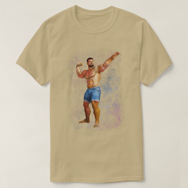 T-shirt Barbe Musculaire Papa en Jeans Shorts Pose Spac (Design devant)