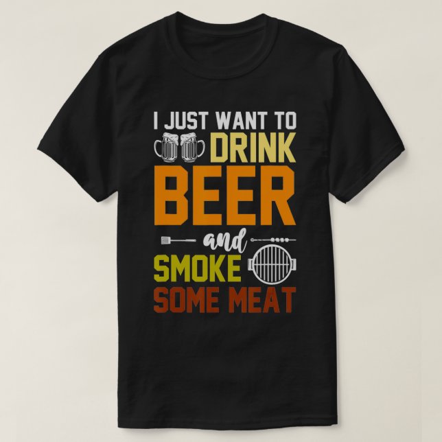 T-shirt Barbecue BBQ fumé Viande Steak Bière Barbecue (Design devant)