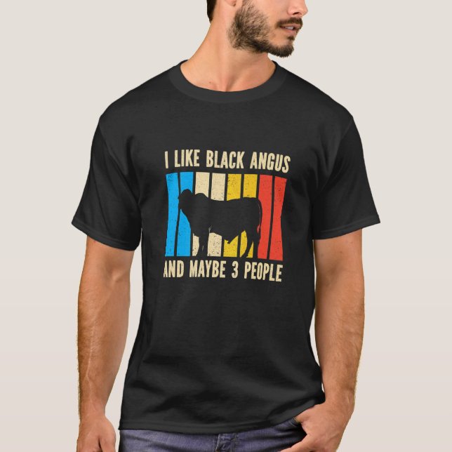 T-shirt Barbecue Retro I Like Black Angus And Maybe 3 Peop (Devant)