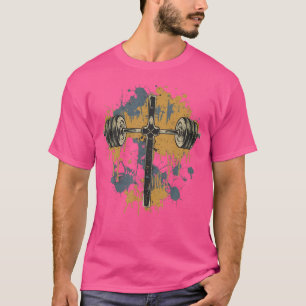 T-shirt Barbell Cross Funny Christian Gym Jesus Poids Lif