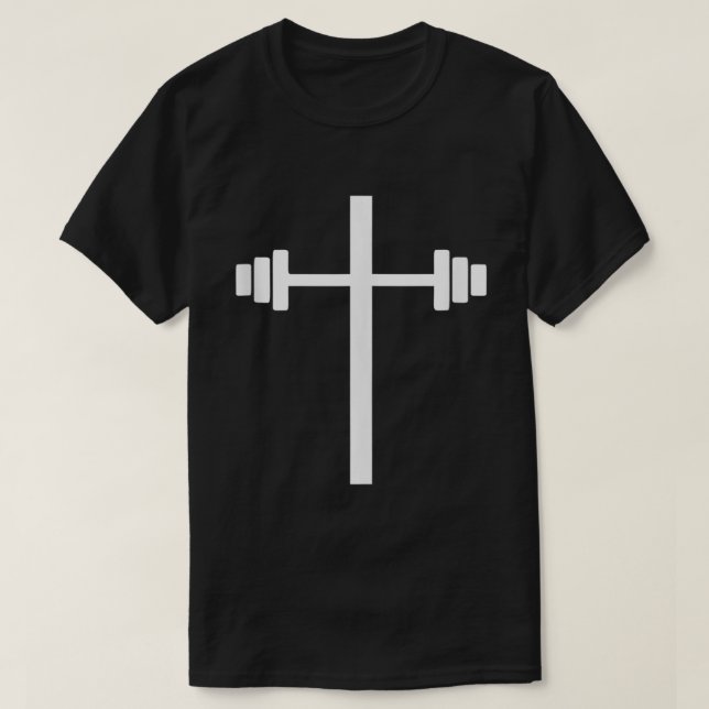 T-shirt Barbell Dumbbell Cross Christian Jesus Gym Workout (Design devant)