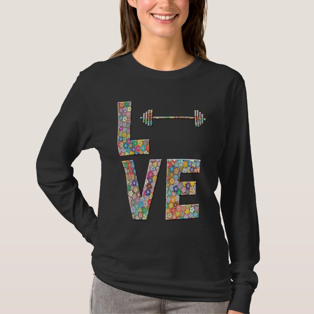 T-shirt Barbell Gym Workout Love Flowers (Devant)