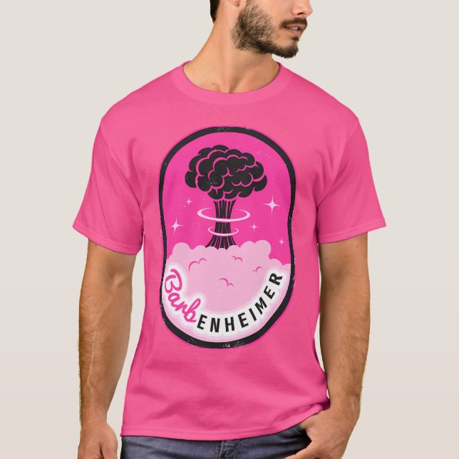 T-shirt Barbenheimer Noir Et Rose Chaud (Devant)