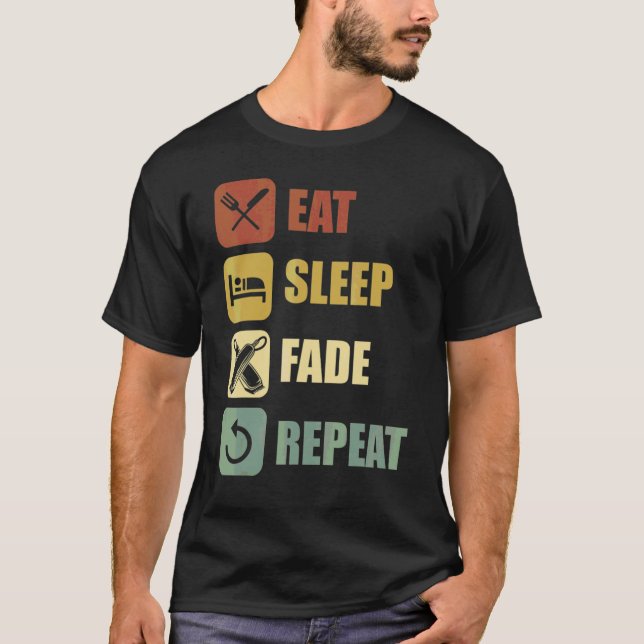 T-shirt Barber Stylist Manger Dormir Fond Répéter Coiffure (Devant)