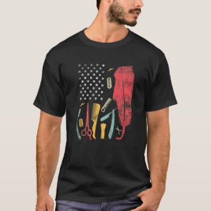 T-shirt Barber Us Drapeau Coiffeur Amour Sèche-cheveux Bar