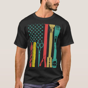 T-shirt Barbershop hairStyle Coiffeur drapeau américain Ba