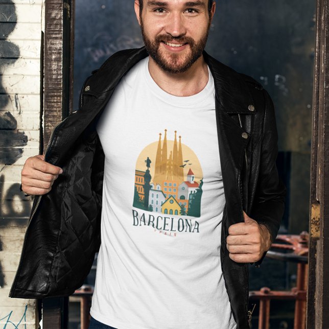 T-shirt Barcelona Espagne Skyline (barcelona spain retro vintage travel t shirt)