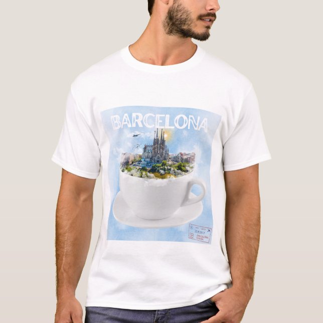 T-shirt Barcelone dans un Teacup - Sagrada Familia Skyline (Devant)
