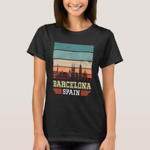 T-shirt Barcelone Espagne Retro Vintage Sunset Skyline Bar