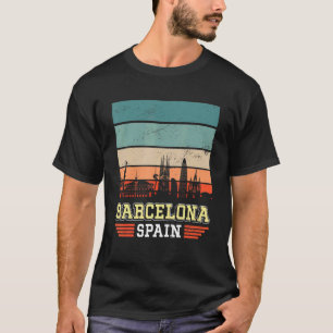 T-shirt Barcelone Espagne Retro Vintage Sunset Skyline Bar