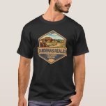 T-shirt Bardenas Reales Espagne Travel Art Badge<br><div class="desc">Bardenas Reales fait dans un emblème de style vintage. Les Bardenas Reales sont une région naturelle semi-désertique, ou badlands, d'environ 42 000 hectares dans le sud-est de la Navarre.</div>