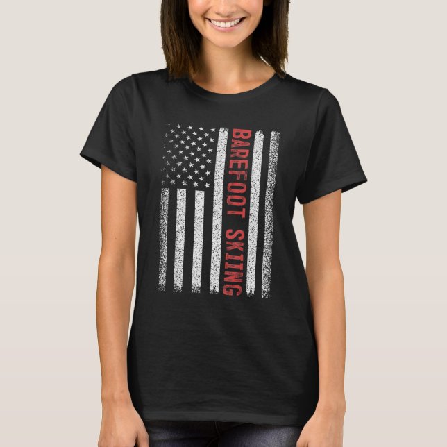 T-shirt Barefoot Skiing American Flag 4th Of July  (Devant)