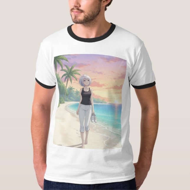T-shirt Barefoot Sunset Stroll – Tropical Beach Art  (Devant)