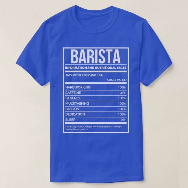 T-shirt Barista Funny Baristas Étiquette nutritionnel pour (Design devant)