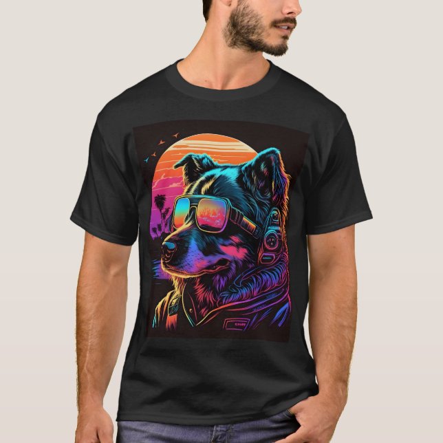 T-shirt Bark to the Future: 80s Synthwave Dog Graphic (Devant)