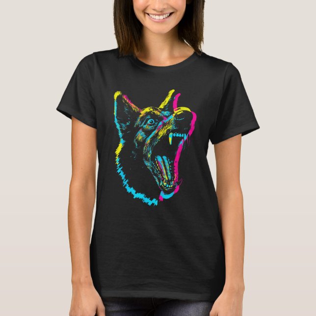 T-shirt Barking Dog Punk Gothic Rave Wear Edgy EDM Grunge  (Devant)