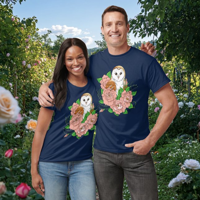 T-shirt Barne Chouette Fleurs roses Bleu (Créateur téléchargé)