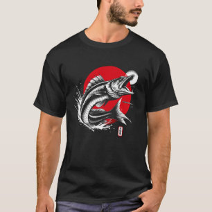 T-shirt Barracuda. Animal Cool Coucher de soleil Sumi-e