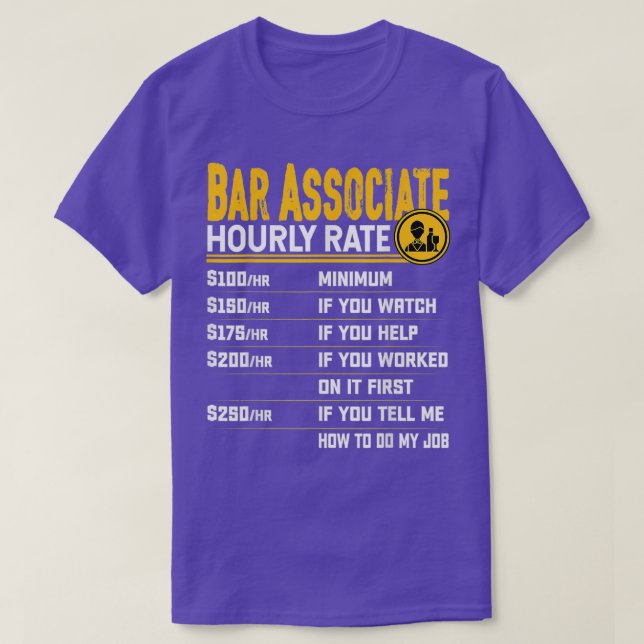 T-shirt Barre Associé Taux Horaire Funny Bartender Barmen  (Design devant)