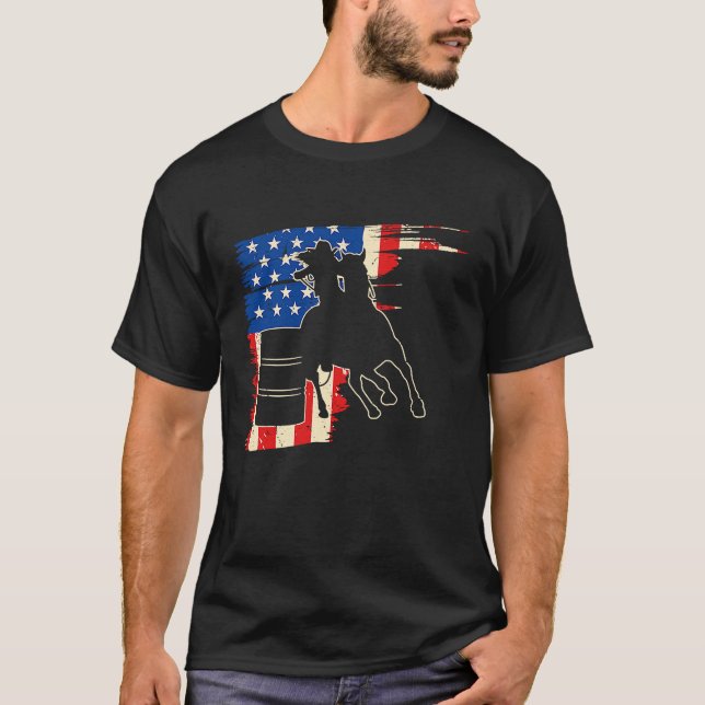 T-shirt Barrel Racer American Flag Patriotic Rodeo Barrel  (Devant)