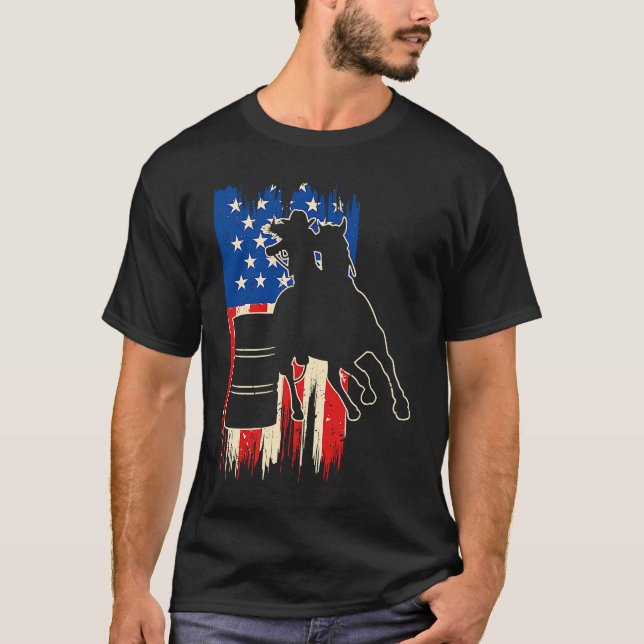 T-shirt Barrel Racer American Flag Patriotic Rodeo Barrel  (Devant)