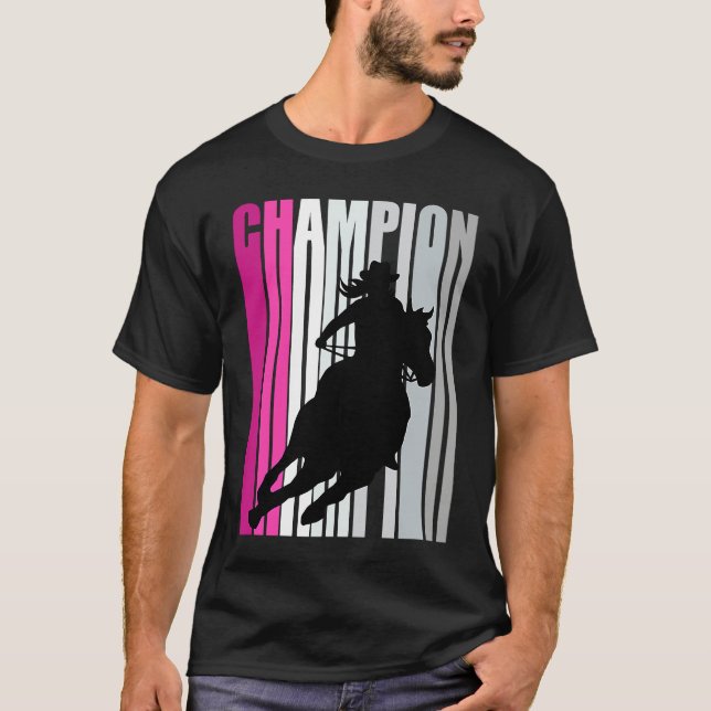 T-shirt Barrel Racing Champion Horse Riding Pink Retro Cow (Devant)