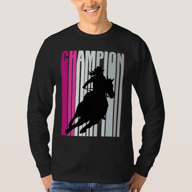 T-shirt Barrel Racing Champion Horse Riding Pink Retro Cow (Devant)