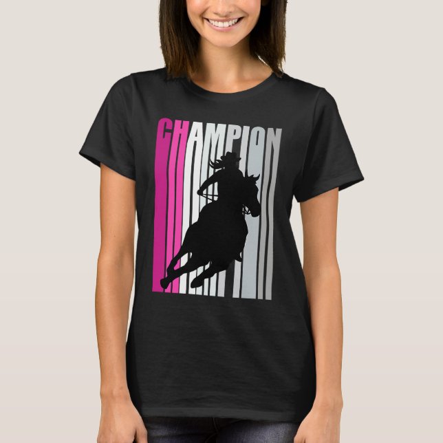T-shirt Barrel Racing Champion Horse Riding Pink Retro Cow (Devant)