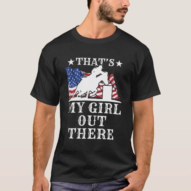 T-shirt Barrel Racing Papa C'Est Mon Dehors American Fla (Devant)