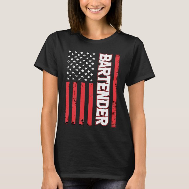 T-shirt Bartender American Flag Bartending (Devant)
