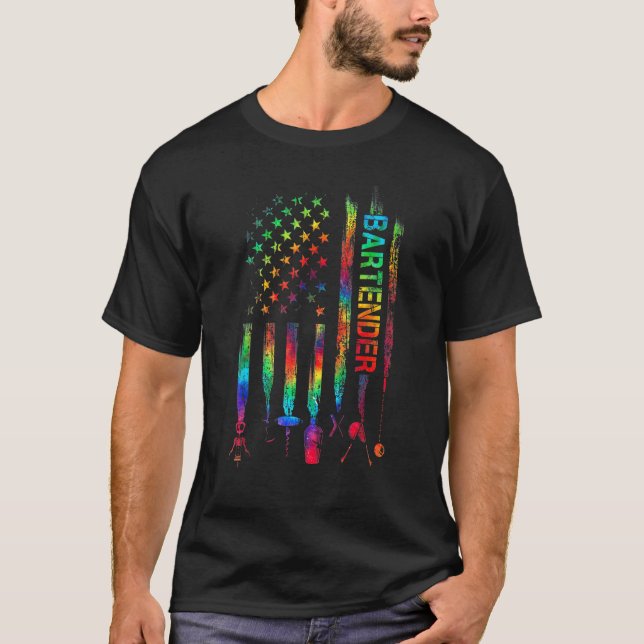 T-shirt Bartender Avec Drapeau Américain Tie Dye Bartendin (Devant)