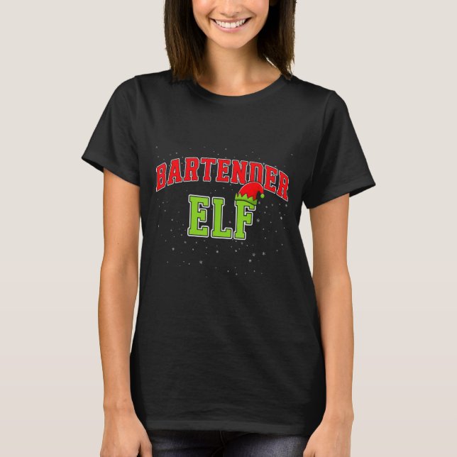 T-shirt Bartender Elf Christmas Family Matching Group Xmas (Devant)