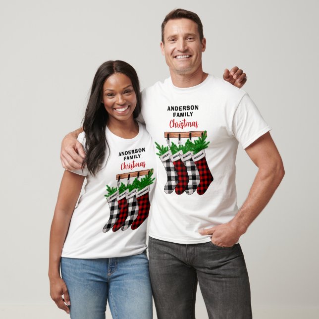T-shirt Bas plaid Famille de 4 Correspondances Noël (Unisexe)